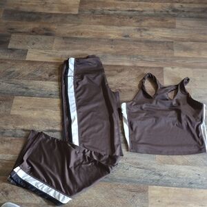 3 Piece Set Pro Player Brown and White Activewear Set